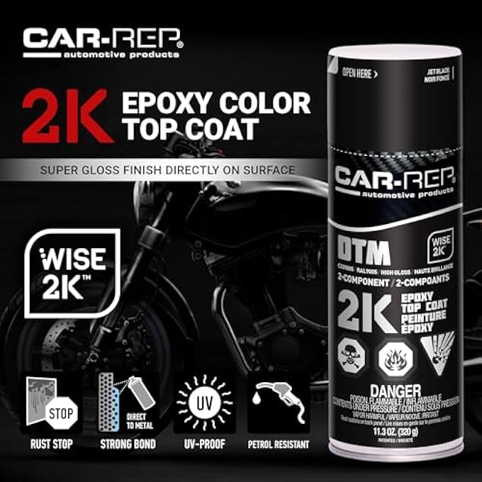 CAR-REP 2K EPOXY COLOR TOP COAT WITH WISE 2K TECHNOLOGY, EASY APPLICATION, HIGH COVERAGE, JET BLACK HIGH-GLOSS, 11OZ AEROSOL CAN - Image 2